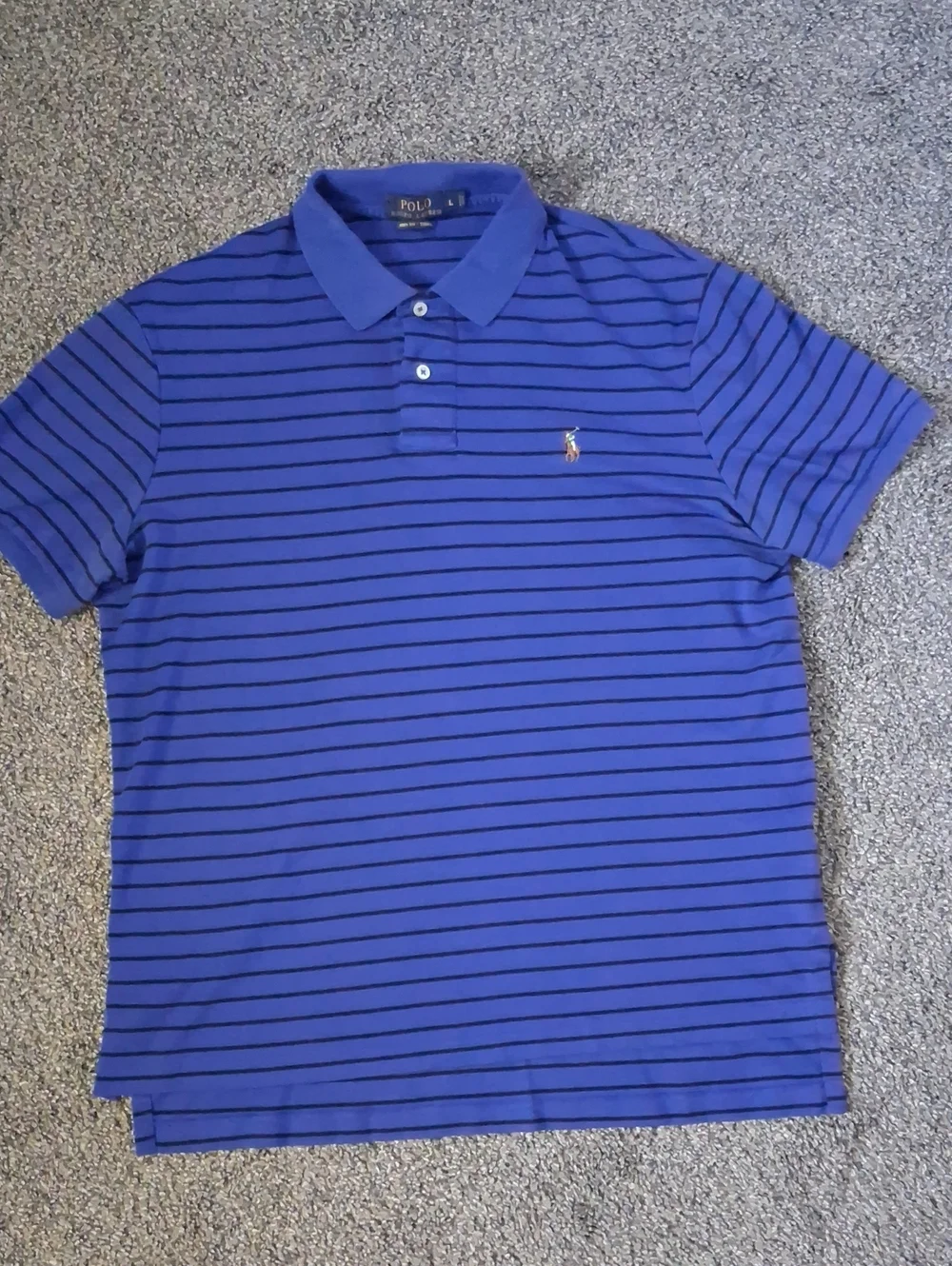 Polo Ralph Lauren Pima Soft Touch Striped Polo Shirt Blue Black Large